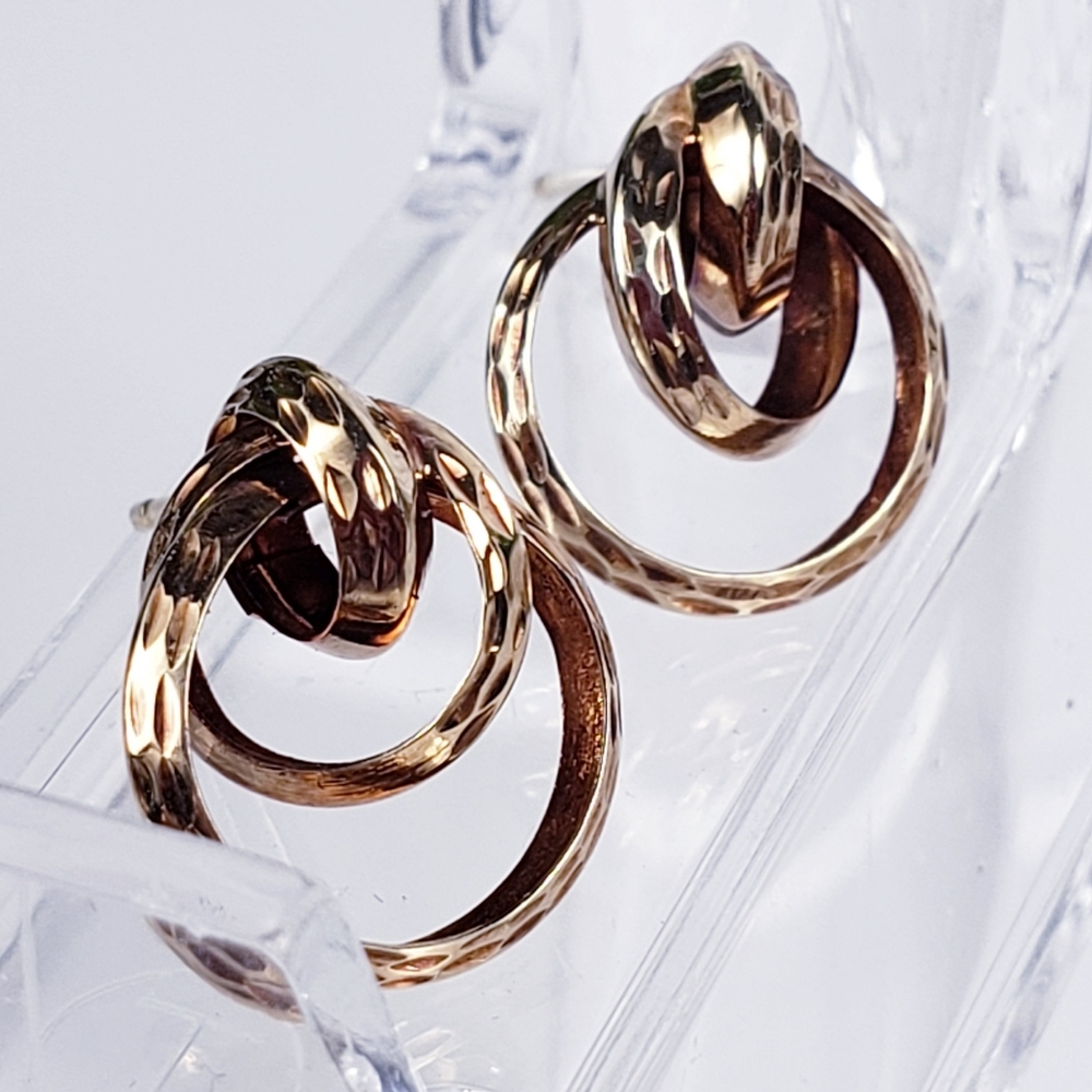 14kt Rose Gold Diamond-Cut Graduated Circles - Signed OJI Luxury Academia Artsy